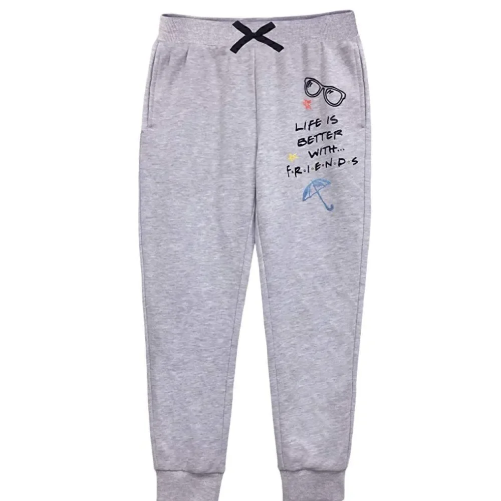 FRIENDS Brand Gray Joggers Printed with Life is Better with Friends Graphic New